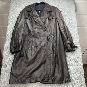 Cortefiel Brown Leather Jacket Long Size 44 Mens Missing Belt